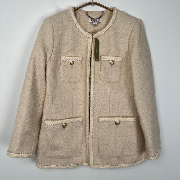 NWT J Crew Women's Size 4 Ivory Long Lady jacket Wool Blend Tweed Boucle BM556 - Picture 3 of 16